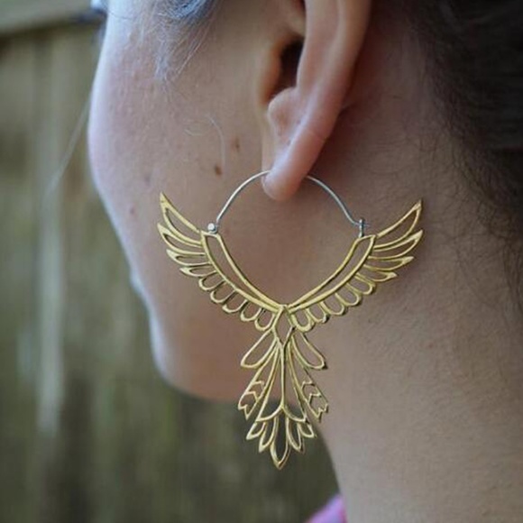 Phoenix Rising Angel Wings Gold Earrings - Picture 4 of 11